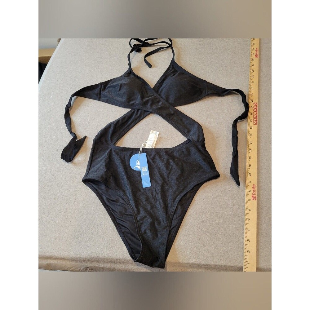 Cupshe Wrap One Piece Black Swimsuit Size Large Nwt